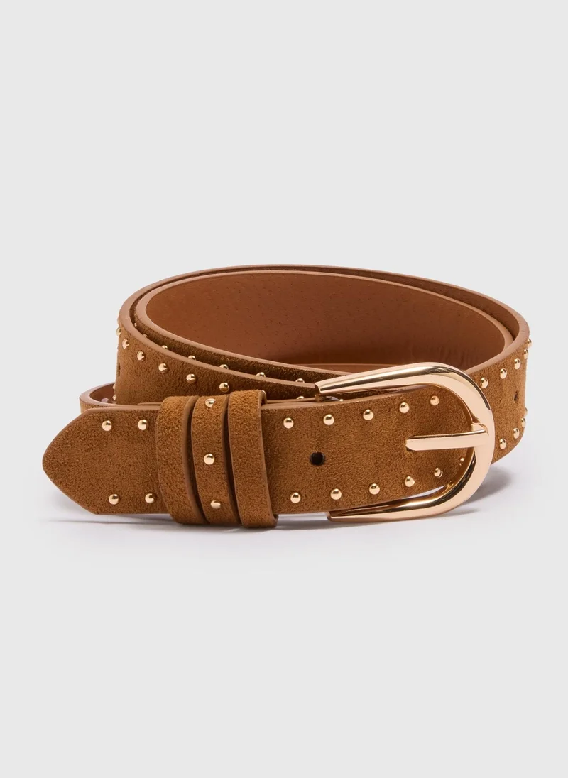 Matalan Tan Faux Suede Studded Belt